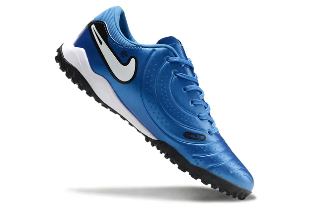 Nike Tiempo Bleu Noir Partie Supérieure Synthétique Moldée Texture Ribelée Horizontale Chaussures de Football Turf 2