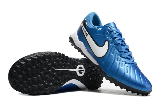 Nike Tiempo Bleu Noir Partie Supérieure Synthétique Moldée Texture Ribelée Horizontale Chaussures de Football Turf 4