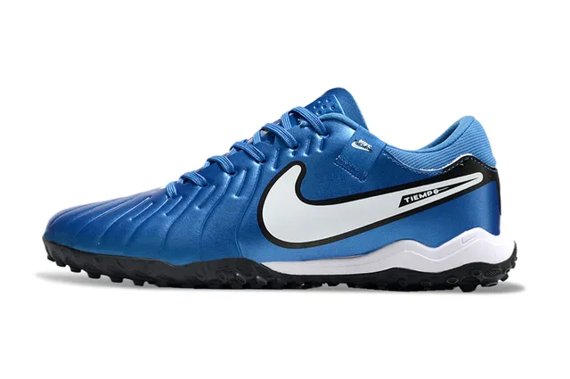 Nike Tiempo Bleu Noir Partie Supérieure Synthétique Moldée Texture Ribelée Horizontale Chaussures de Football Turf 6