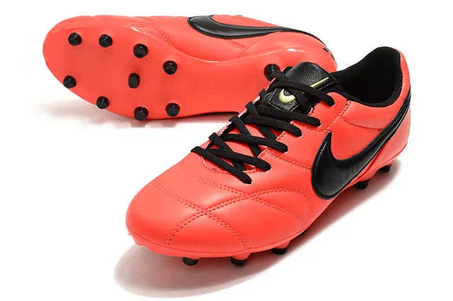 Nike Tiempo Chaussures de football Orange Noir Low-Cut Cuir matelassé Haut Terrain Ferme 4