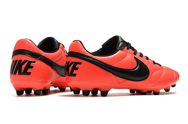 Nike Tiempo Chaussures de football Orange Noir Low-Cut Cuir matelassé Haut Terrain Ferme 5