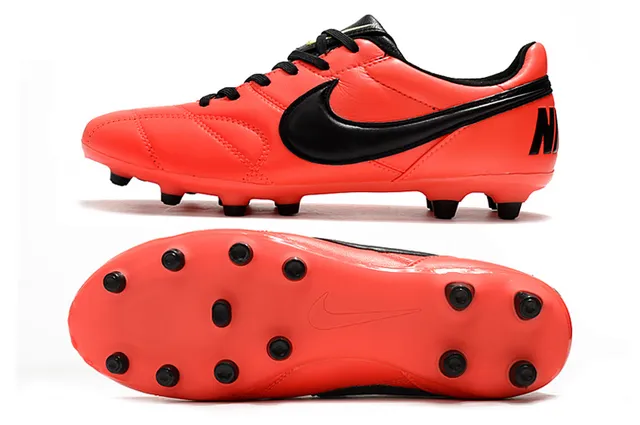 Nike Tiempo Chaussures de football Orange Noir Low-Cut Cuir matelassé Haut Terrain Ferme 6