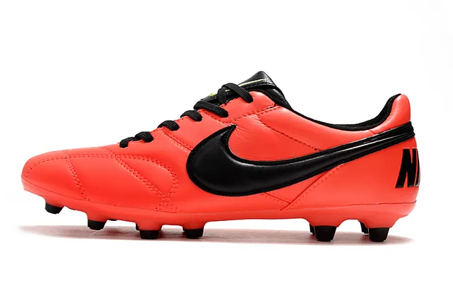 Nike Tiempo Chaussures de football Orange Noir Low-Cut Cuir matelassé Haut Terrain Ferme 7