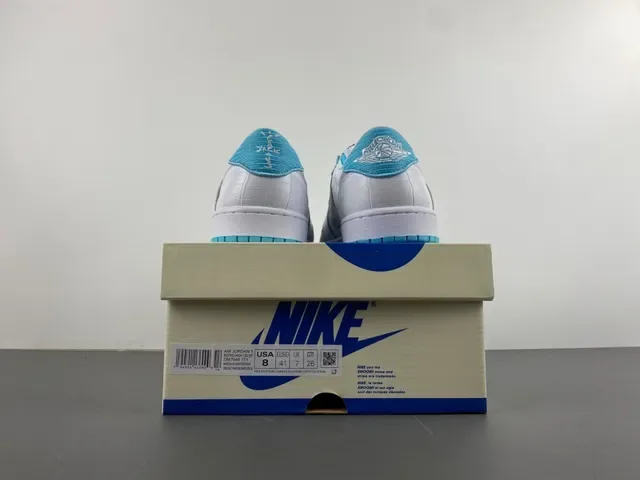 Nike Sneakers Lifestyle Blancs Bleus avec Partie Supérieure Synthétique Embossé Crocodile Contraste Cyan Swoosh 17
