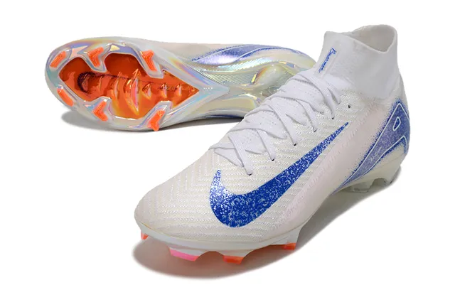 Nike White Blue High-Cut Sock-Fit Upper Iridescent Graphic Overlay Firm-Ground Soccer Shoes 3