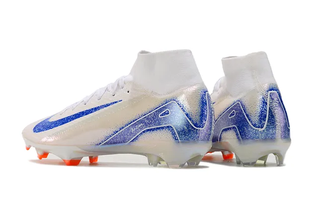 Nike White Blue High-Cut Sock-Fit Upper Iridescent Graphic Overlay Firm-Ground Soccer Shoes 4