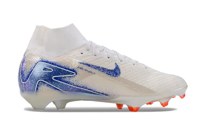 Nike White Blue High-Cut Sock-Fit Upper Iridescent Graphic Overlay Firm-Ground Soccer Shoes 5