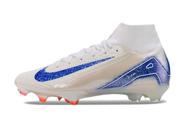 Nike White Blue High-Cut Sock-Fit Upper Iridescent Graphic Overlay Firm-Ground Soccer Shoes 6