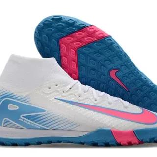 Nike White Blue High-Top Collar Synthetic Textured Upper Indoor Soccer Shoes