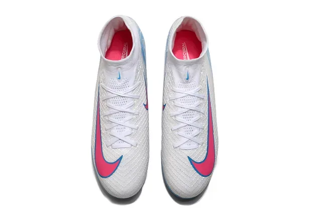 Nike Blanc Bleu Haut Col Synthétique Texturé Supérieur Chaussures de Football Indoor 2