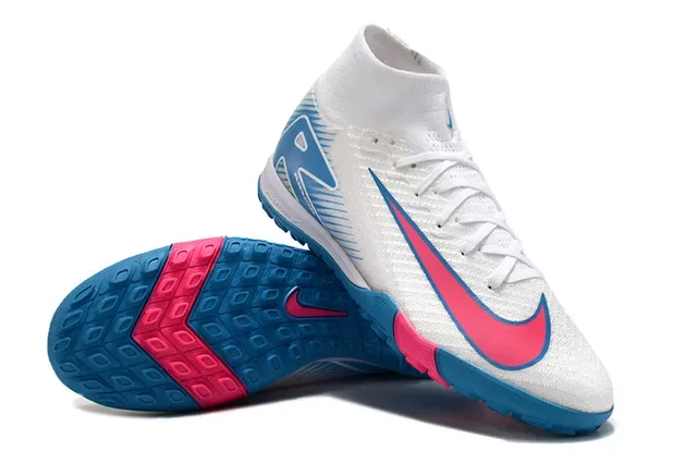 Nike Blanc Bleu Haut Col Synthétique Texturé Supérieur Chaussures de Football Indoor 3