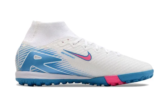 Nike Blanc Bleu Haut Col Synthétique Texturé Supérieur Chaussures de Football Indoor 7