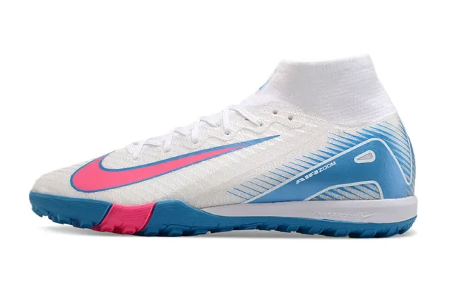 Nike Blanc Bleu Haut Col Synthétique Texturé Supérieur Chaussures de Football Indoor 8