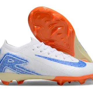 Nike White Blue Knit Upper Dynamic Fit Collar Firm-Ground Soccer Shoes