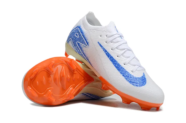 Nike White Blue Knit Upper Dynamic Fit Collar Firm-Ground Soccer Shoes 2