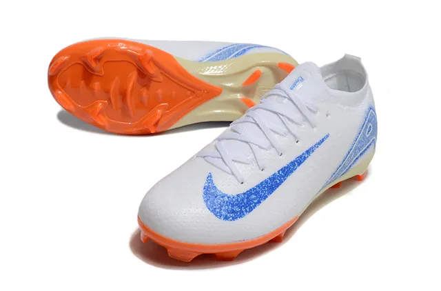 Nike White Blue Knit Upper Dynamic Fit Collar Firm-Ground Soccer Shoes 3