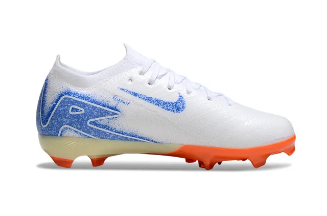 Nike White Blue Knit Upper Dynamic Fit Collar Firm-Ground Soccer Shoes 5