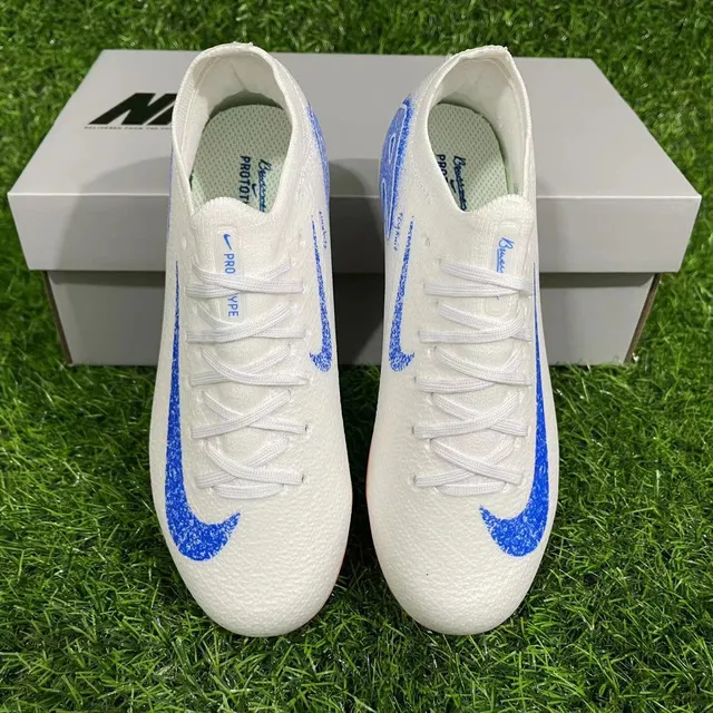 Nike White Blue Knit Upper Dynamic Fit Collar Firm-Ground Soccer Shoes 8