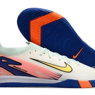 Nike White Blue Low-Top Knit Upper Indoor Soccer Shoes