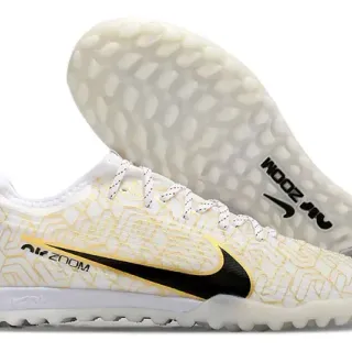 Nike White Gold Knit Upper Geometric Print Turf Soccer Shoes
