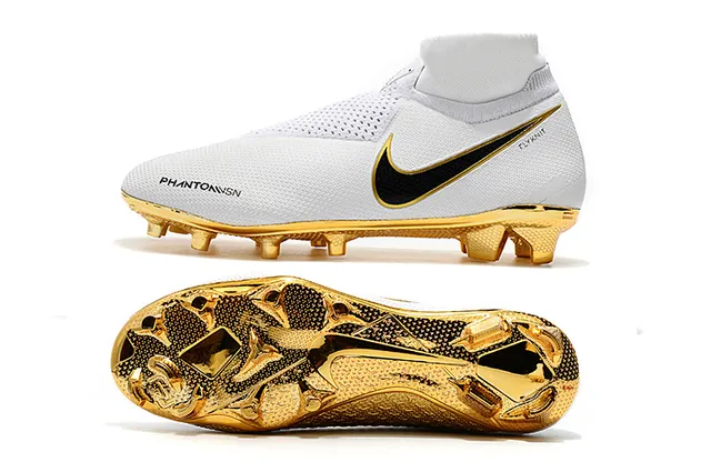 Nike Chaussures de football blanc doré coupe basse ajustement chaussette empeigne Flyknit surface artificielle 2