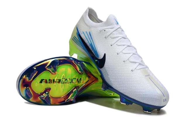 Nike White Green Low-Cut Knit Bootie Iridescent Sole Plate Firm-Ground Soccer Shoes 3