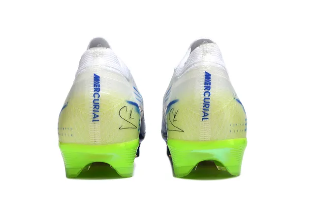 Nike White Green Low-Cut Knit Bootie Iridescent Sole Plate Firm-Ground Soccer Shoes 4