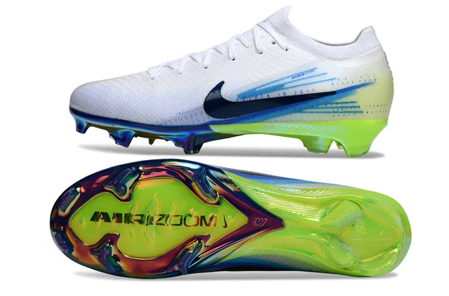 Nike White Green Low-Cut Knit Bootie Iridescent Sole Plate Firm-Ground Soccer Shoes 5