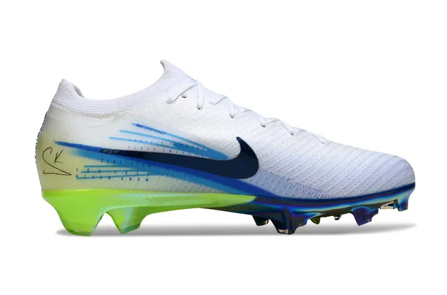 Nike White Green Low-Cut Knit Bootie Iridescent Sole Plate Firm-Ground Soccer Shoes 7