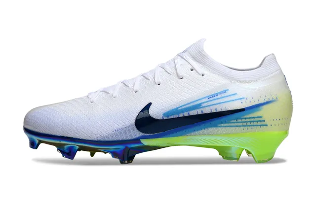 Nike White Green Low-Cut Knit Bootie Iridescent Sole Plate Firm-Ground Soccer Shoes 8