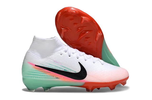 Nike Blanc Multicolore Haut-Coupé Enveloppé Chaussette Partie Supérieure Blocage de Couleur Dégradé Terrain Firme Chaussures de Football 1