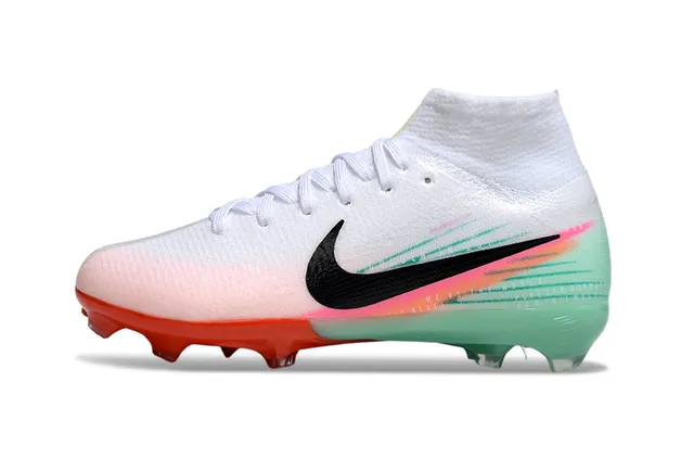 Nike Blanc Multicolore Haut-Coupé Enveloppé Chaussette Partie Supérieure Blocage de Couleur Dégradé Terrain Firme Chaussures de Football 5