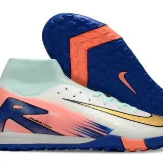 Nike Zapatillas de fútbol turf blanco multicolor cuello sock-fit Air Zoom Cushioning etiqueta