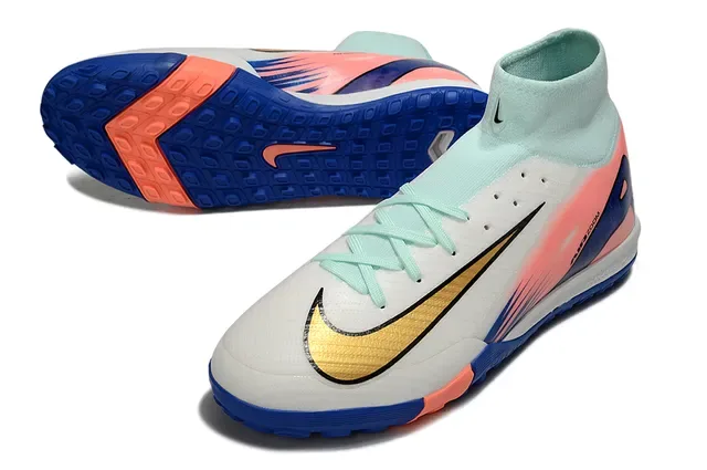 Nike Chaussures de football turf blanc multicolor col sock-fit cushioning Air Zoom étiquette 4