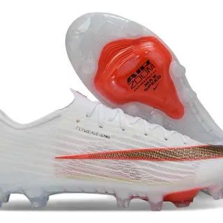 Nike branco e laranja Flyweave upper solado transparente Firm-Ground sapatos de futebol