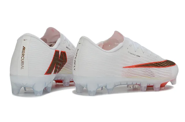 Nike White Orange Flyweave Upper Transparent Outsole Firm-Ground Soccer Shoes 6
