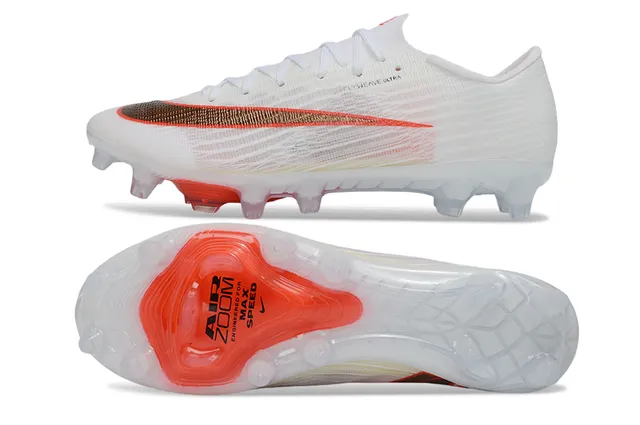Nike White Orange Flyweave Upper Transparent Outsole Firm-Ground Soccer Shoes 7