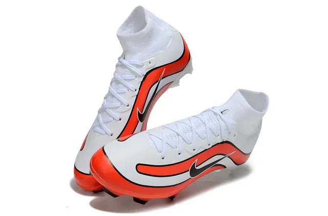 Nike Sapatos de futebol Branco Laranja Alto-Corte Colar de Meia Padrão de Onda Recobrimento Sintético Solo Firme 2