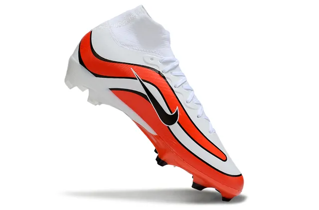 Nike Sapatos de futebol Branco Laranja Alto-Corte Colar de Meia Padrão de Onda Recobrimento Sintético Solo Firme 3