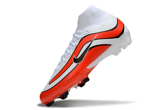 Nike Sapatos de futebol Branco Laranja Alto-Corte Colar de Meia Padrão de Onda Recobrimento Sintético Solo Firme 4