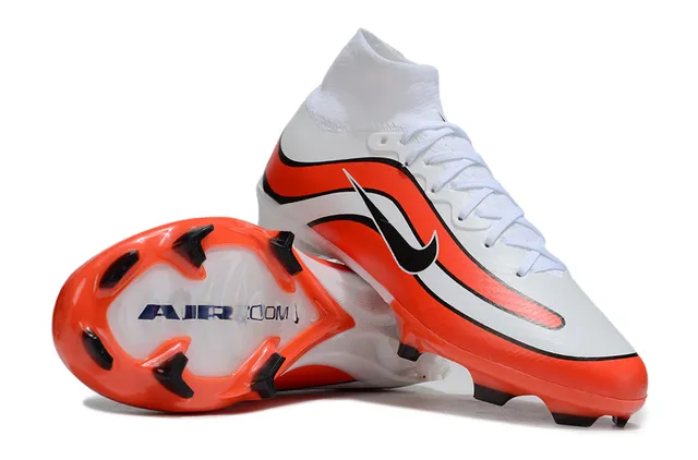 Nike Sapatos de futebol Branco Laranja Alto-Corte Colar de Meia Padrão de Onda Recobrimento Sintético Solo Firme 5