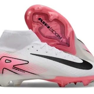 Nike White Pink High-Cut Knit Upper Air Zoom Technology Firm-Ground Soccer Shoes