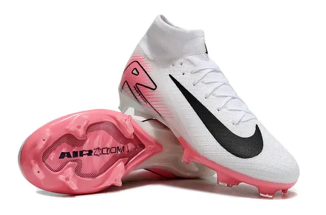 Nike White Pink High-Cut Knit Upper Air Zoom Technology Firm-Ground Soccer Shoes 3