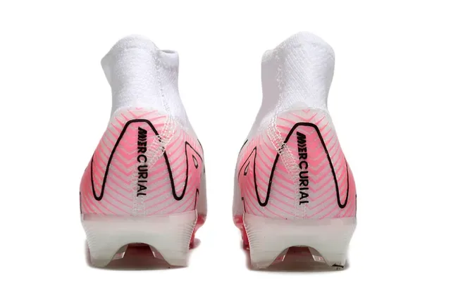 Nike White Pink High-Cut Knit Upper Air Zoom Technology Firm-Ground Soccer Shoes 4