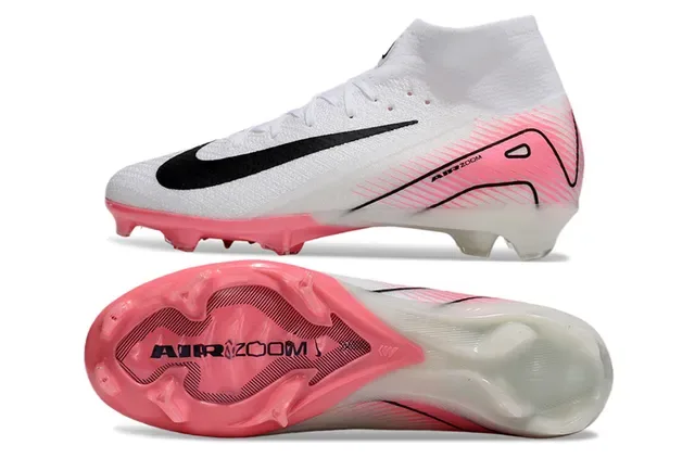 Nike White Pink High-Cut Knit Upper Air Zoom Technology Firm-Ground Soccer Shoes 5