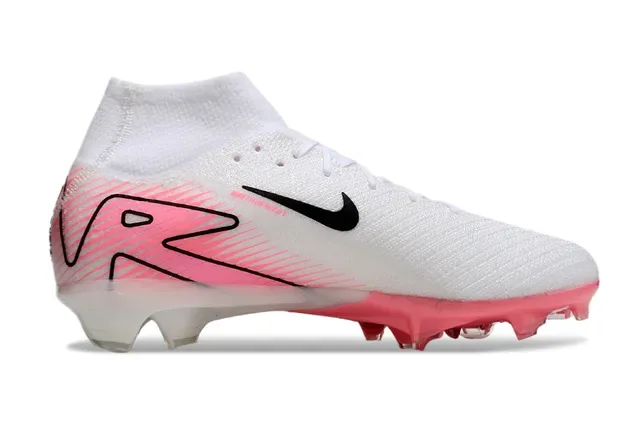 Nike White Pink High-Cut Knit Upper Air Zoom Technology Firm-Ground Soccer Shoes 7