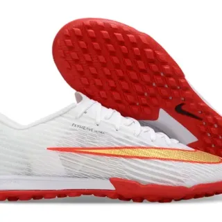 Nike White Red Flyweave Knit Upper Gradient Swoosh Overlay Turf Soccer Shoes