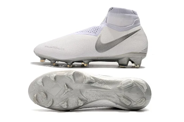 Nike Branco Prata Alto-Corte Colar de Meia Tricô Engenharia Superior Superfície Firme Sapatos de Futebol 2