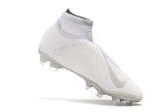 Nike Branco Prata Alto-Corte Colar de Meia Tricô Engenharia Superior Superfície Firme Sapatos de Futebol 3