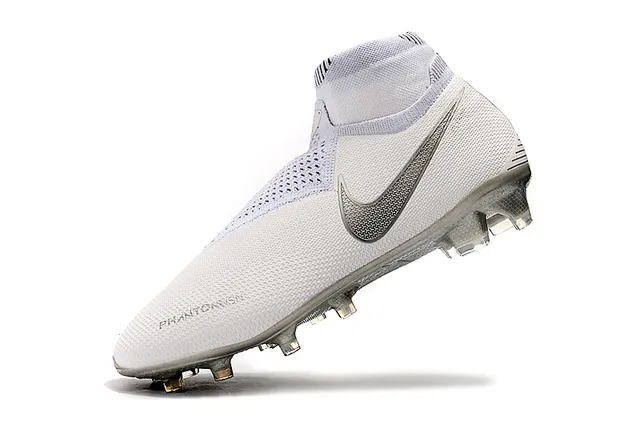 Nike Branco Prata Alto-Corte Colar de Meia Tricô Engenharia Superior Superfície Firme Sapatos de Futebol 4